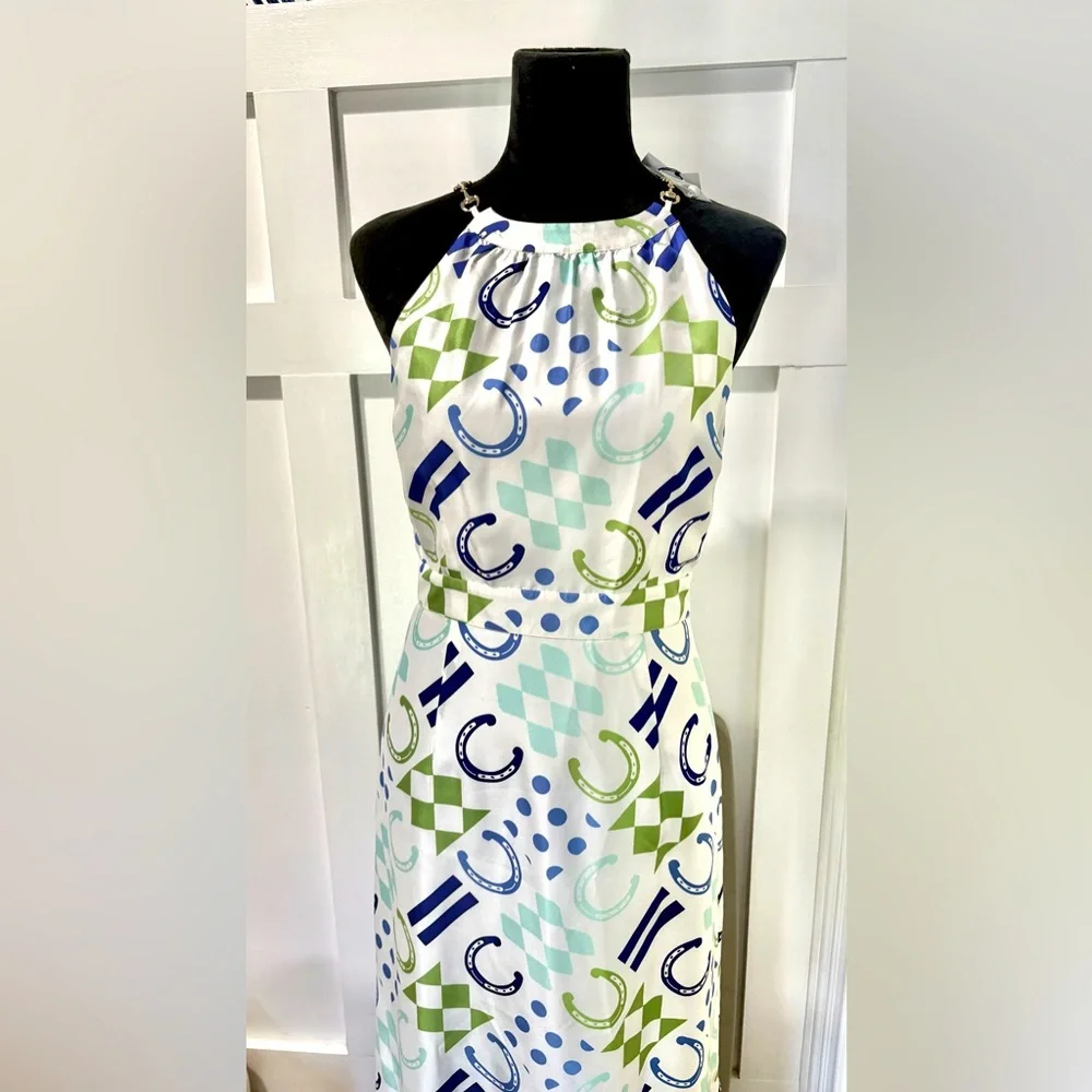 * NEW * 🏇 Vineyard Vines Horseshoe Patchwork Lined Kentucky Derby Dress Size 2 - Picture 3 of 16